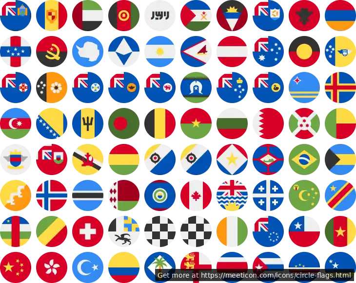 Icon set named 'Circle Flags' featuring sample icons such as ac, ad, and ae