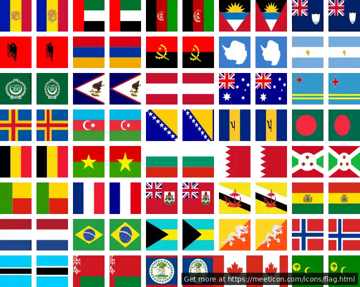 Icon set named 'Flag Icons' featuring sample icons such as ad-1x1, ad-4x3, and ae-1x1