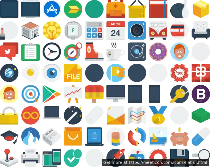 Icon set named 'Flat UI Icons' featuring sample icons such as android, android1, and app-store