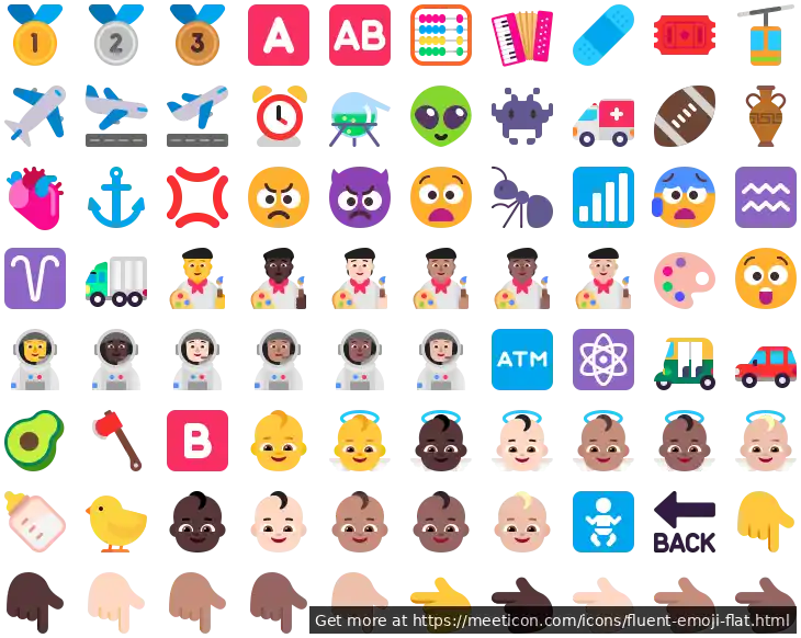 Icon set named 'Fluent Emoji Flat' featuring sample icons such as 1st-place-medal, 2nd-place-medal, and 3rd-place-medal