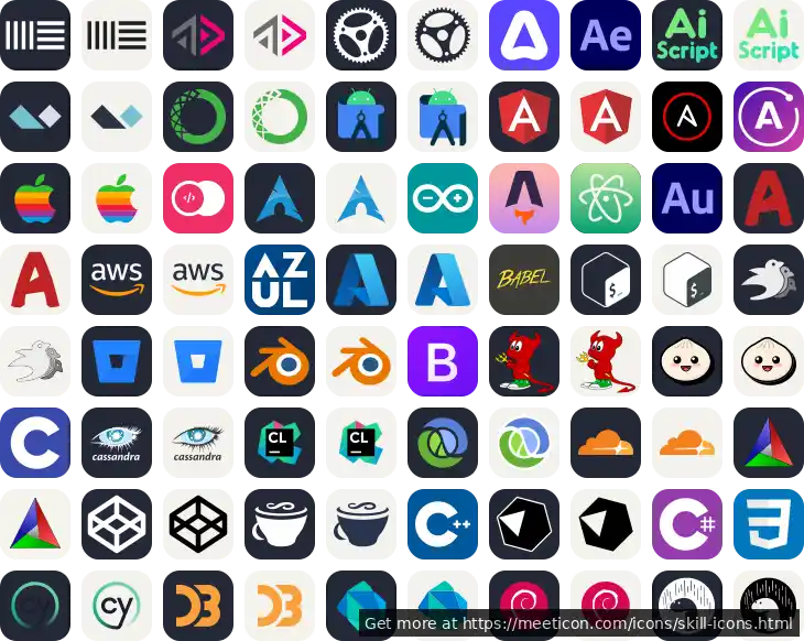Icon set named 'Skill Icons' featuring sample icons such as ableton-dark, ableton-light, and activitypub-dark