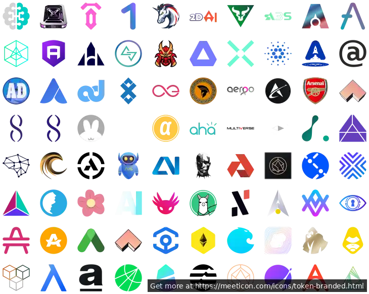 Icon set named 'Token Icons Branded' featuring sample icons such as 0x0, 0xgas, and 10set